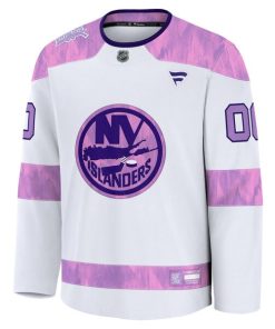 Alternative view of New York Islanders  2024 Hockey Fights Cancer Custom Practice Jersey - White
