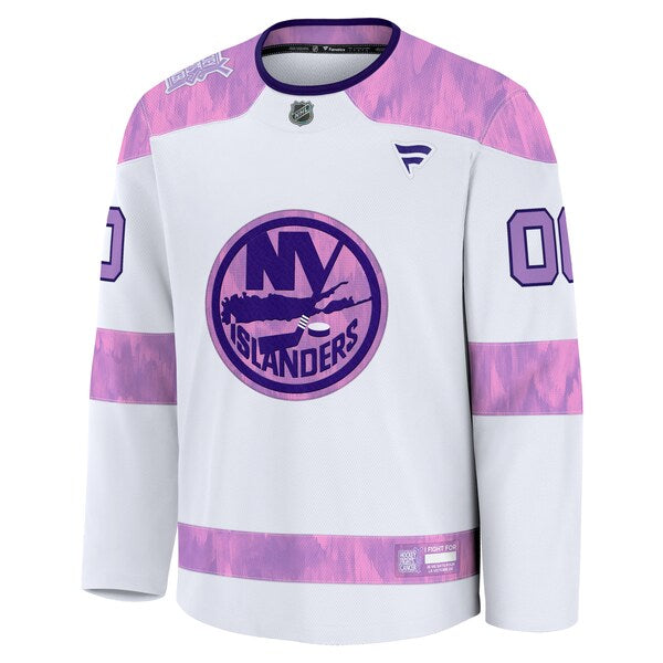 New York Islanders 2024 Hockey Fights Cancer Custom Practice Jersey - White - Image 2
