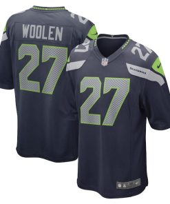 Alternative view of Tariq Woolen Seattle Seahawks Nike Game Player Jersey - College Navy/Neon Green