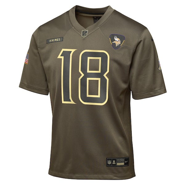 Justin Jefferson Minnesota Vikings Nike Youth 2025 Salute to Service Game Jersey - Olive - Image 2
