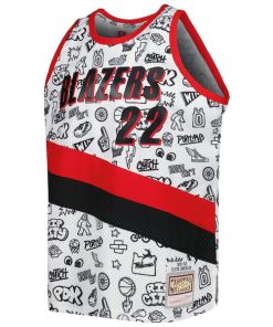 Alternative view of Clyde Drexler Portland Trail Blazers 1991/92 Hardwood Classics Doodle Swingman Player Jersey - White