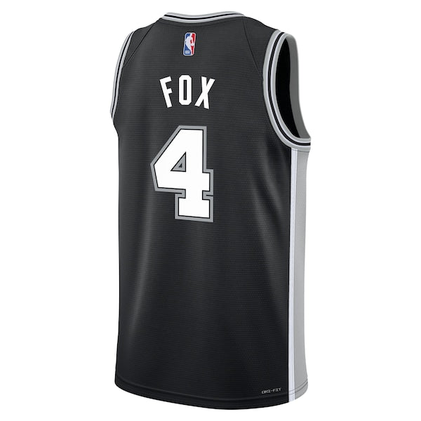 De'Aaron Fox San Antonio Spurs Nike Youth Swingman Jersey - Icon Edition - Black - Image 3