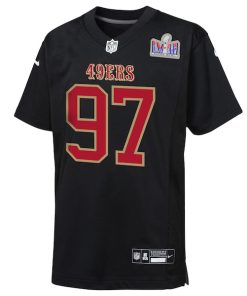 Alternative view of Nick Bosa San Francisco 49ers Nike Youth Super Bowl LVIII Patch Carbon Fashion Game Jersey - Black