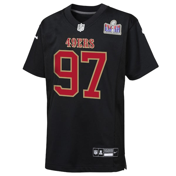 Nick Bosa San Francisco 49ers Nike Youth Super Bowl LVIII Patch Carbon Fashion Game Jersey - Black - Image 2