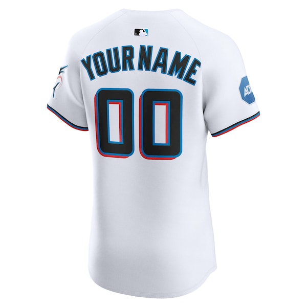 Miami Marlins Nike Home Elite Sponsor Patch Custom Jersey - White - Image 3