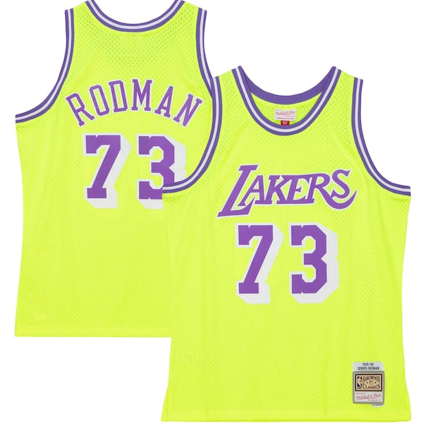 Dennis Rodman Los Angeles Lakers Hardwood Classics 1998/99 Tropical Swingman Jersey - Neon Yellow