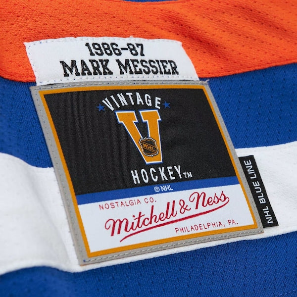 Mark Messier Edmonton Oilers Alternate Captain Patch 1986/87 Blue Line Player Jersey - Royal - Image 5