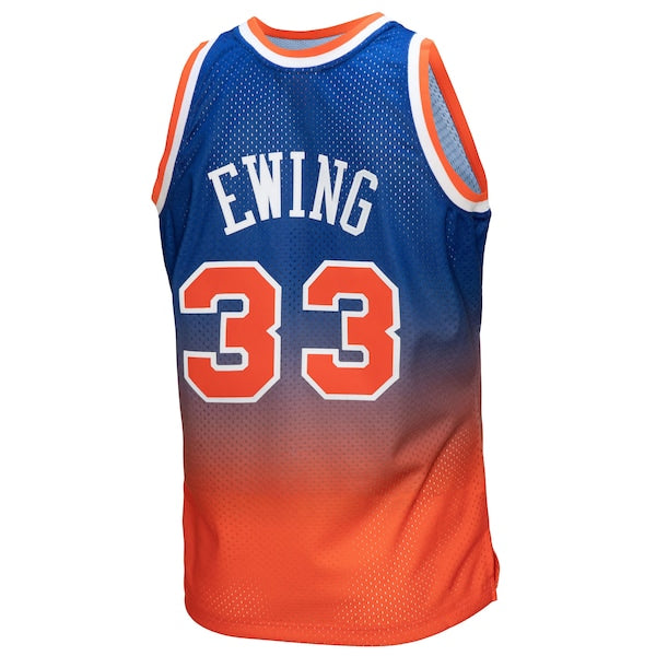 Patrick Ewing New York Knicks 1991/92 Hardwood Classics Fadeaway Swingman Player Jersey - Orange/Royal - Image 3