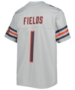 Alternative view of Justin Fields Chicago Bears Nike Youth Inverted Game Jersey - Gray