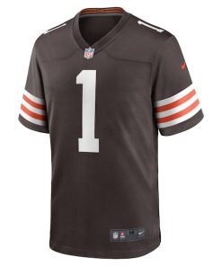 Alternative view of Number 1 Groom Cleveland Browns Nike Game Jersey - Brown