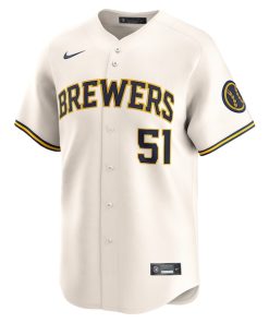 Alternative view of Freddy Peralta Milwaukee Brewers Nike Home Limited Player Jersey - Cream