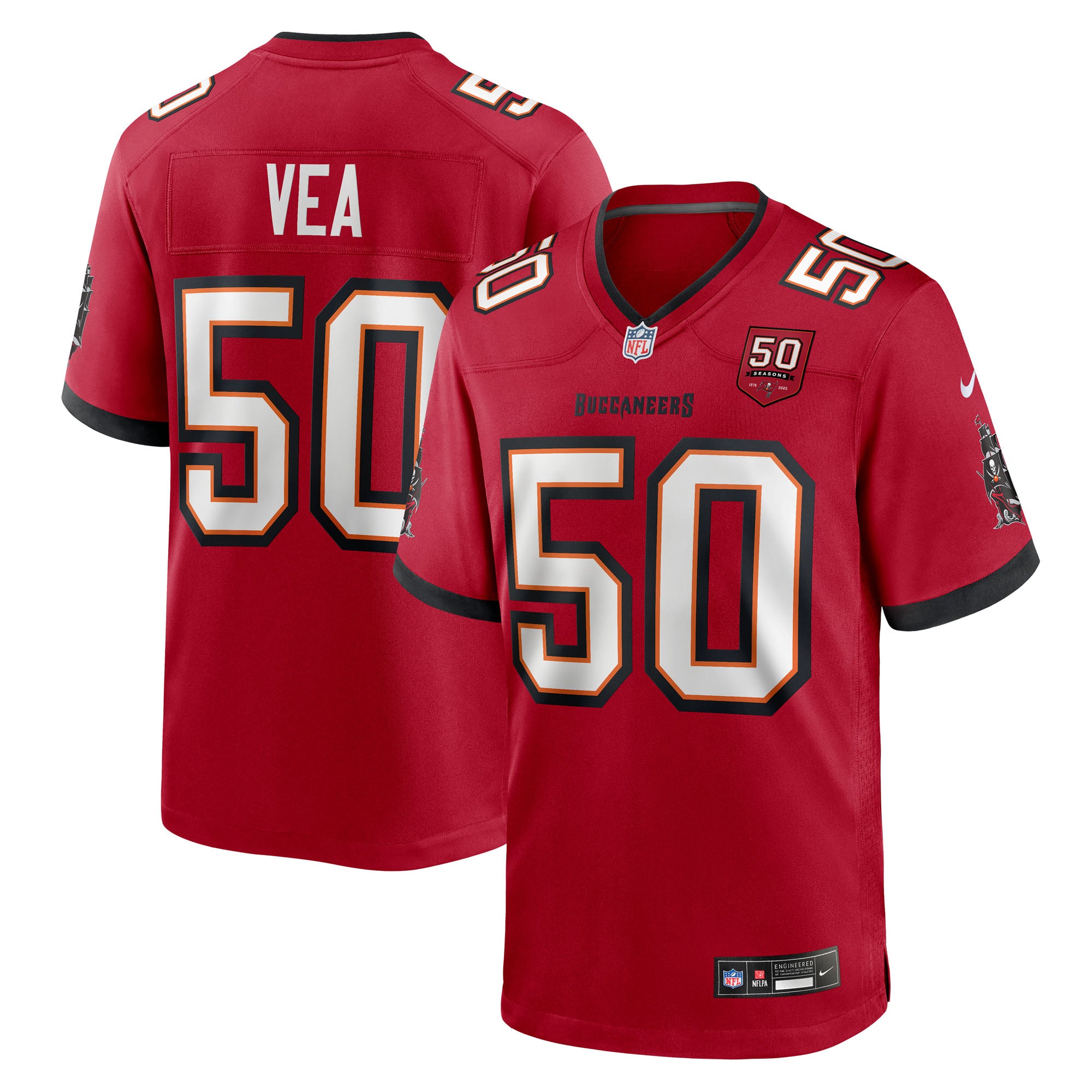 Vita Vea Tampa Bay Buccaneers Nike 50th Season Game Jersey - Creamsicle/Red - Image 5
