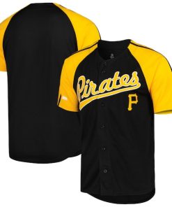 Pittsburgh Pirates Stitches Button-Down Raglan Fashion Jersey - Black