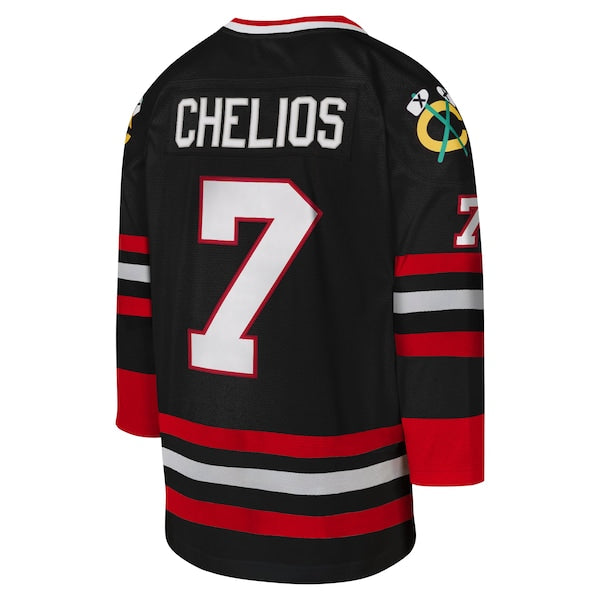 Chris Chelios Chicago Blackhawks Youth 1997-98 Blue Line Captain Patch Player Jersey - Black - Image 3