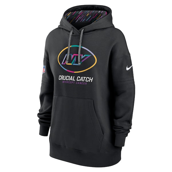 New York Jets Nike Women's 2024 NFL Crucial Catch Club Pullover Hoodie - Black - Image 2