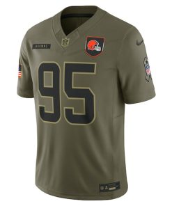 Alternative view of Myles Garrett Cleveland Browns Nike 2025 Salute to Service Limited Jersey - Olive