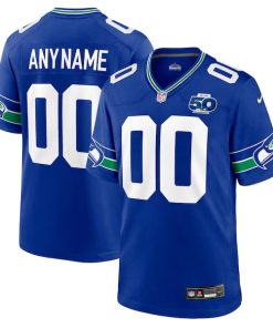Alternative view of Seattle Seahawks Nike 50th Season Throwback Custom Game Jersey - Royal/College Navy