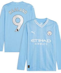 Erling Haaland Manchester City Puma 2023/24 Home Replica Player Long Sleeve Jersey - Sky Blue