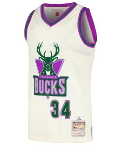 Alternative view of Ray Allen Milwaukee Bucks Chainstitch Swingman Jersey - Cream