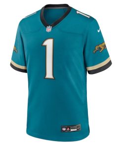Alternative view of Travis Etienne Jr Jacksonville Jaguars Nike Prowler Throwback Player Game Jersey - Teal