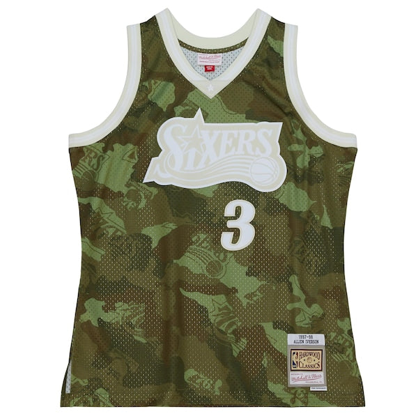 Allen Iverson Philadelphia 76ers Hardwood Classics 1997/98 Ghost Green Swingman Jersey - Camo - Image 2