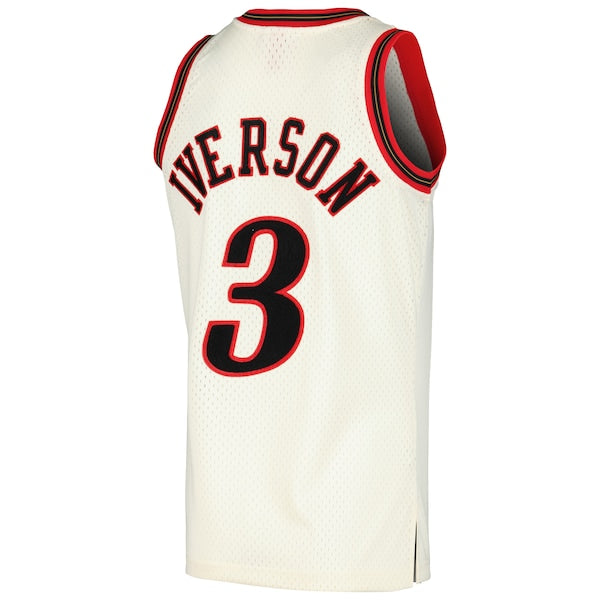 Allen Iverson Philadelphia 76ers Chainstitch Swingman Jersey - Cream - Image 3