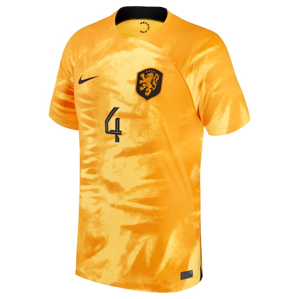 Virgil Van Dijk Netherlands National Team Nike 2022/23 Home Breathe Stadium Replica Player Jersey - Orange - Image 2