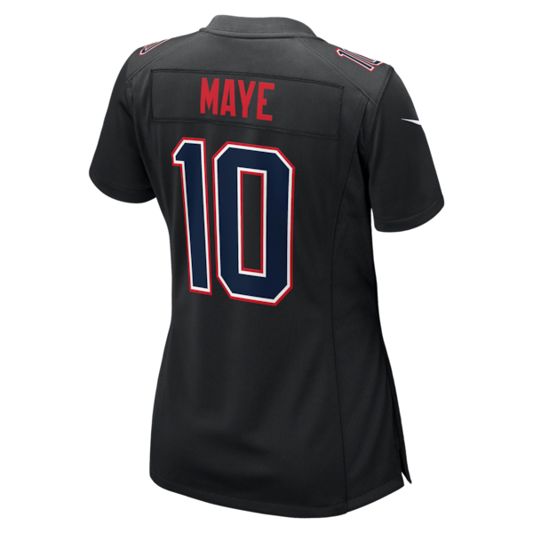 Women's New England Patriots Drake Maye Nike Super Bowl LX Patch Carbon Fashion Game Jersey - Black/Silver/White - Image 4