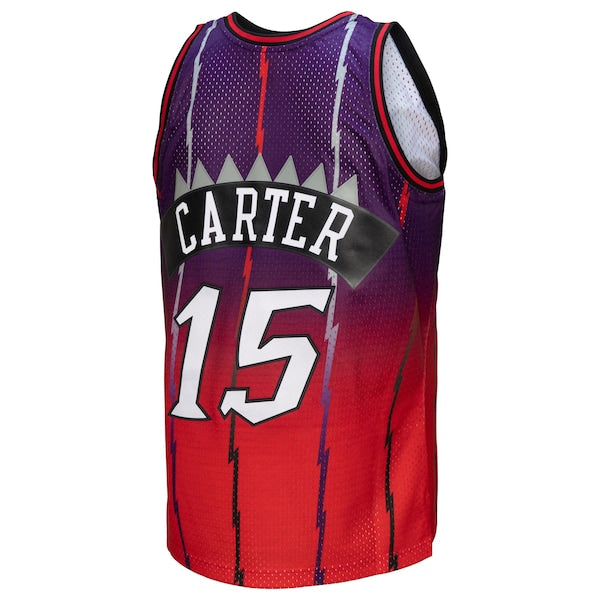 Vince Carter Toronto Raptors 1998/99 Hardwood Classics Fadeaway Swingman Player Jersey - Red/Purple - Image 4