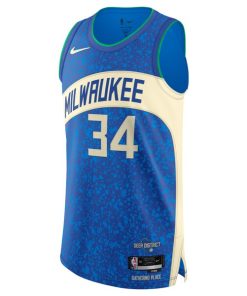 Alternative view of Nike Giannis Antetokounmpo Milwaukee Bucks  Authentic Jersey - City Edition - Blue