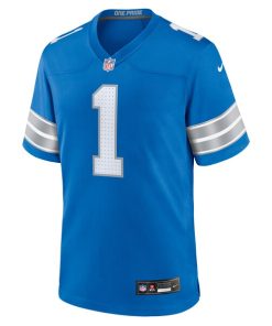 Alternative view of Number 1 Groom Detroit Lions Nike Game Jersey - Blue