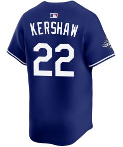 Alternative view of Clayton Kershaw Los Angeles Dodgers Nike 2025 World Series Champions Limited Jersey - Royal