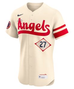 Alternative view of Mike Trout Los Angeles Angels Nike City Connect Elite Player Jersey - Cream