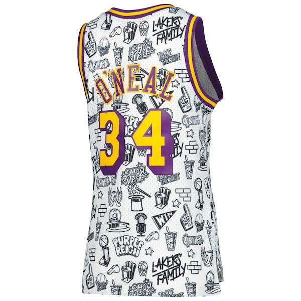 Shaquille O'Neal Los Angeles Lakers Women's 1996 Doodle Swingman Jersey - White - Image 3