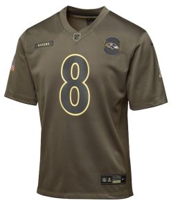 Alternative view of Lamar Jackson Baltimore Ravens Nike Youth 2025 Salute to Service Game Jersey - Olive
