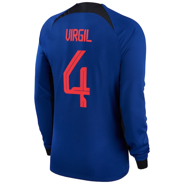 Virgil Van Dijk Netherlands National Team Nike 2022/23 Away Breathe Stadium Replica Player Long Sleeve Jersey - Blue - Image 3