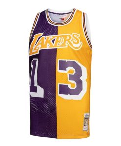 Alternative view of Wilt Chamberlain Los Angeles Lakers Hardwood Classics 1971/72 Split Swingman Jersey - Purple/Gold