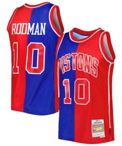 Dennis Rodman Detroit Pistons Hardwood Classics 1988/89 Split Swingman Jersey - Blue/Red