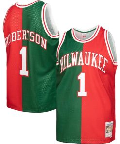 Oscar Robertson Milwaukee Bucks Hardwood Classics 1971/72 Split Swingman Jersey - Green/Red