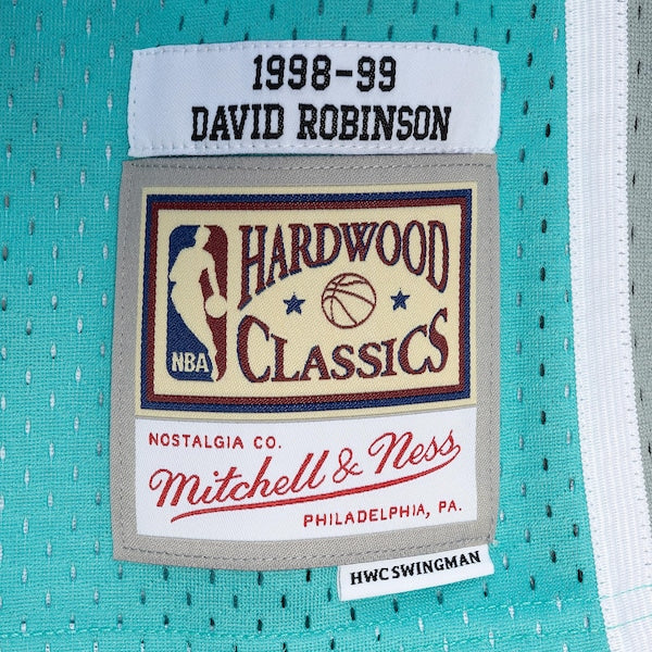 David Robinson San Antonio Spurs Hardwood Classics 1998/99 Split Swingman Jersey - Black/Teal - Image 4