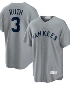 Alternative view of Babe Ruth New York Yankees Nike Road Cooperstown Collection Player Jersey - Gray/White