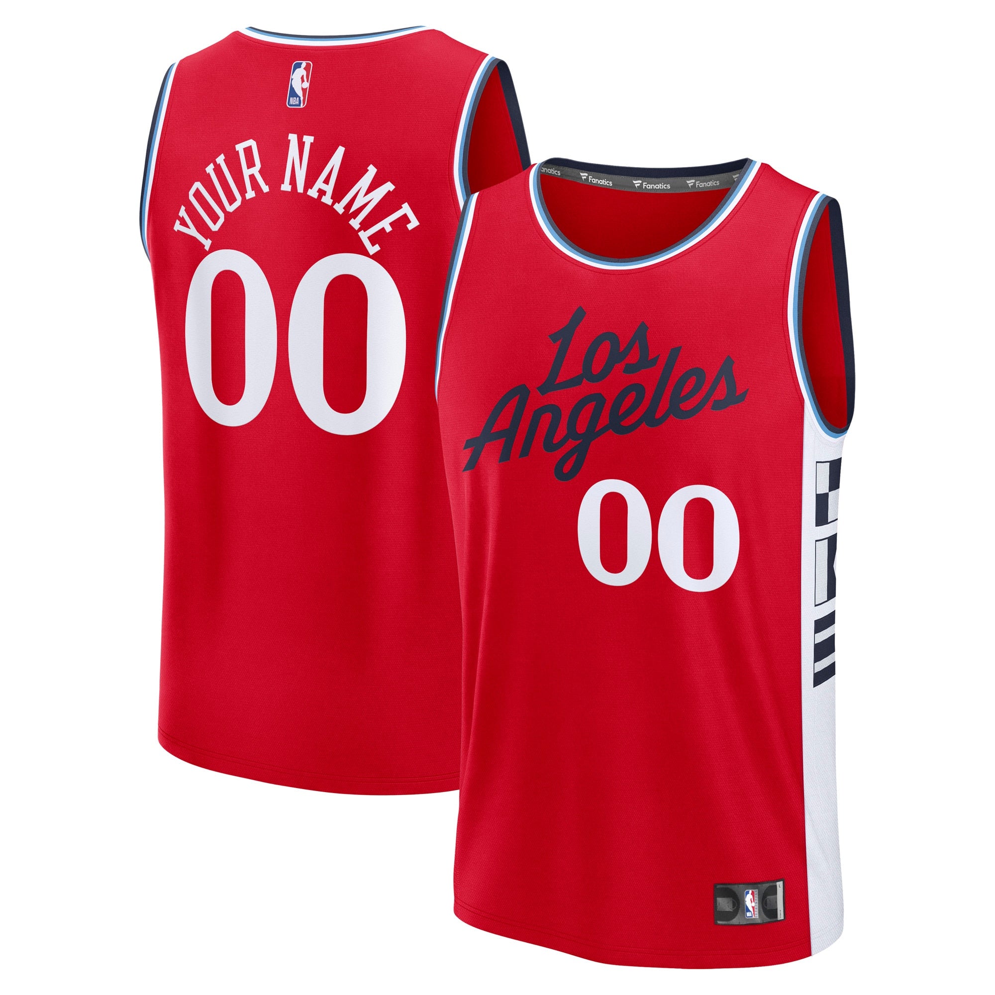 LA Clippers Youth Fast Break Custom Replica Jersey - Navy - Icon Edition/White/Red - Image 7