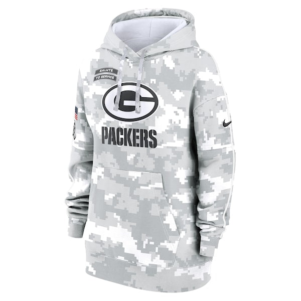 Green Bay Packers Nike Women's 2024 Salute To Service Club Fleece Pullover Hoodie - Arctic Camo - Image 2