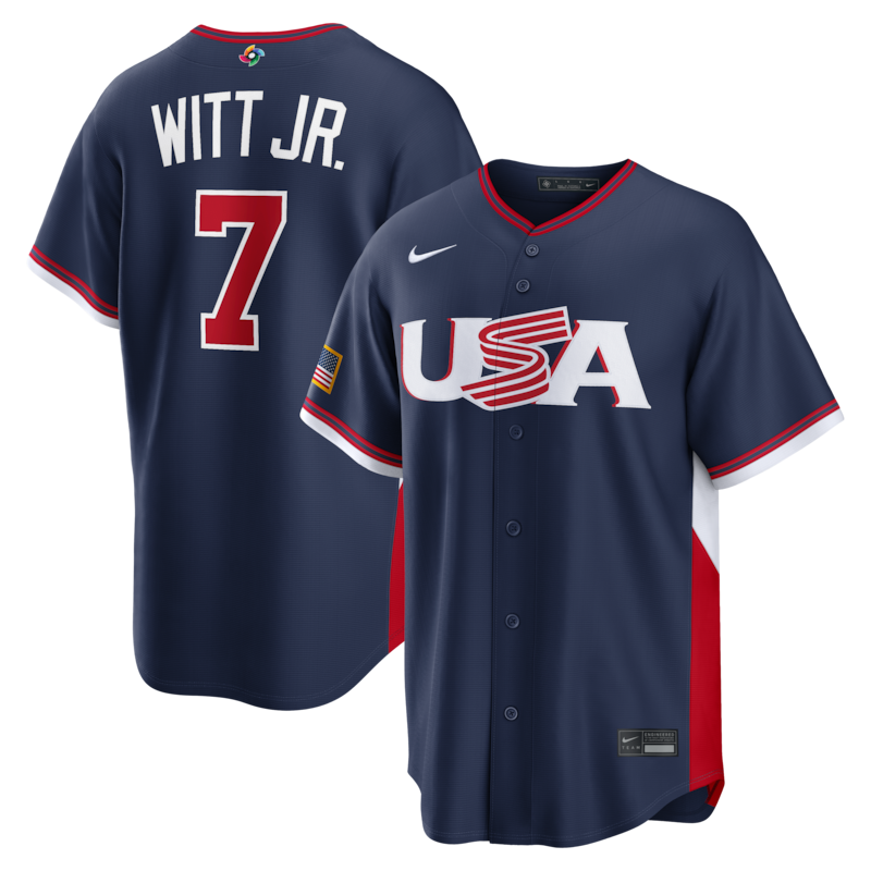 Bobby Witt Jr. USA Baseball Nike 2026 World Baseball Classic Home Stadium Jersey - White/Navy - Image 6