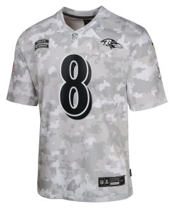 Alternative view of Lamar Jackson Baltimore Ravens Nike Youth 2024 Salute to Service Game Jersey - Arctic Camo