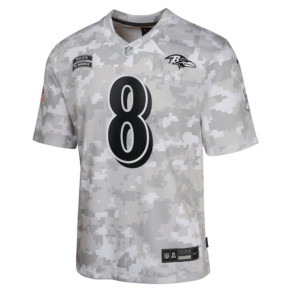 Lamar Jackson Baltimore Ravens Nike Youth 2024 Salute to Service Game Jersey - Arctic Camo - Image 2