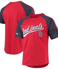 St. Louis Cardinals Stitches Button-Down Raglan Replica Jersey - Red