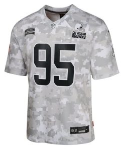 Alternative view of Myles Garrett Cleveland Browns Nike Youth 2024 Salute to Service Game Jersey - Arctic Camo