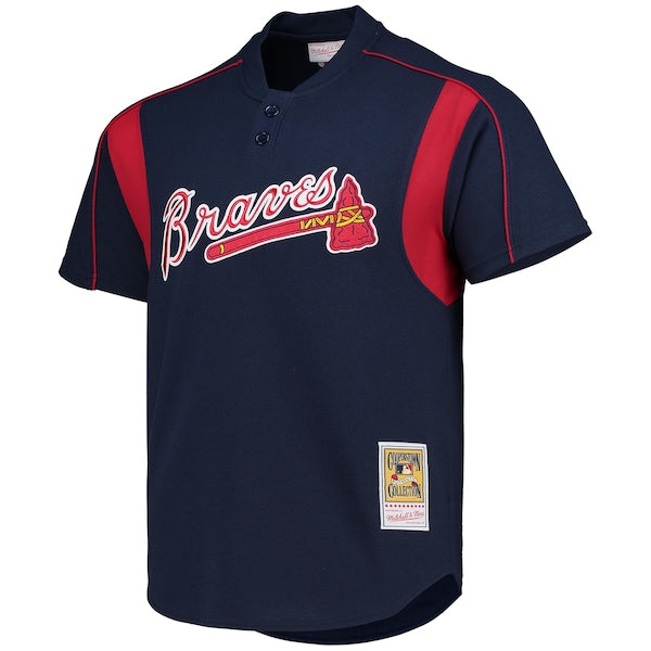 Greg Maddux Atlanta Braves Cooperstown Collection Mesh Batting Practice Button-Up Jersey - Navy - Image 3