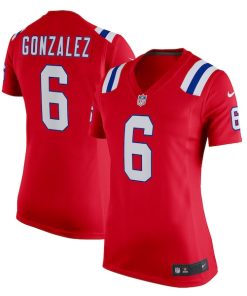 Christian Gonzalez New England Patriots Nike Women's Alternate Team Game Jersey - Red/Navy/White